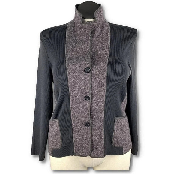 Jones New York blazer size L gray pink ribbed knit jacket with pockets career - Picture 1 of 9